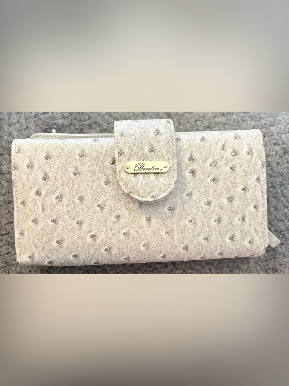 Women's VINTAGE Buxton Snap Closure Wallet GRAY Faux Ostrich Leather NWOT